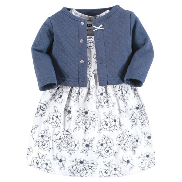 slide 1 of 1, Hudson Baby Toddler Girl Quilted Cardigan and Dress, Blue Toile 2T - Blue Toile