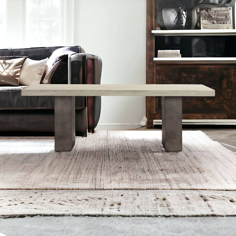 HomeRoots 24" Gray And Brown Concrete And Solid Wood Coffee Table - 24