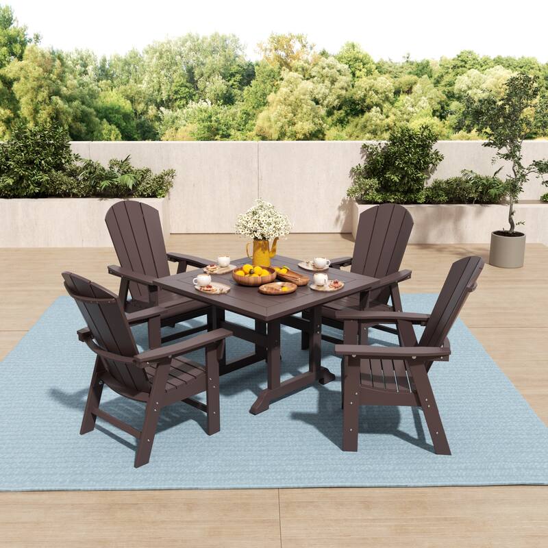 Laguna Hdpe All Weather Outdoor Patio Square Adirondack Dining Chairs Set (5-Piece Set) - Dark Brown