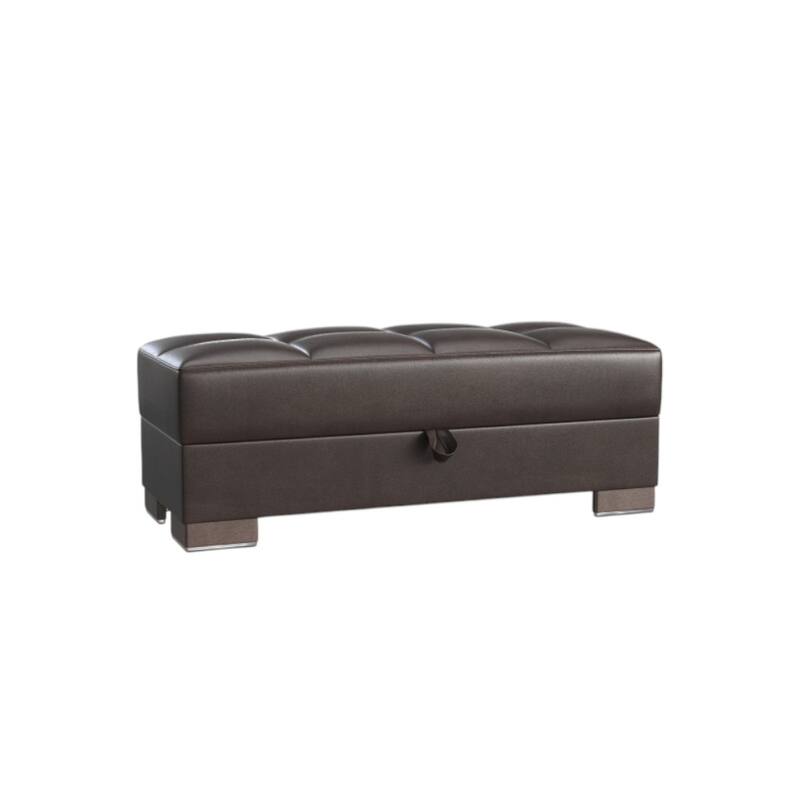 HomeRoots 52" Brown Faux Leather Tufted Storage Ottoman