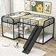preview thumbnail 1 of 24, Industrial Modern Style L-Shaped Full and Twin Size Bunk Bed with Built-In Short Ladder and Slide,Sturdy Metal Frame Black