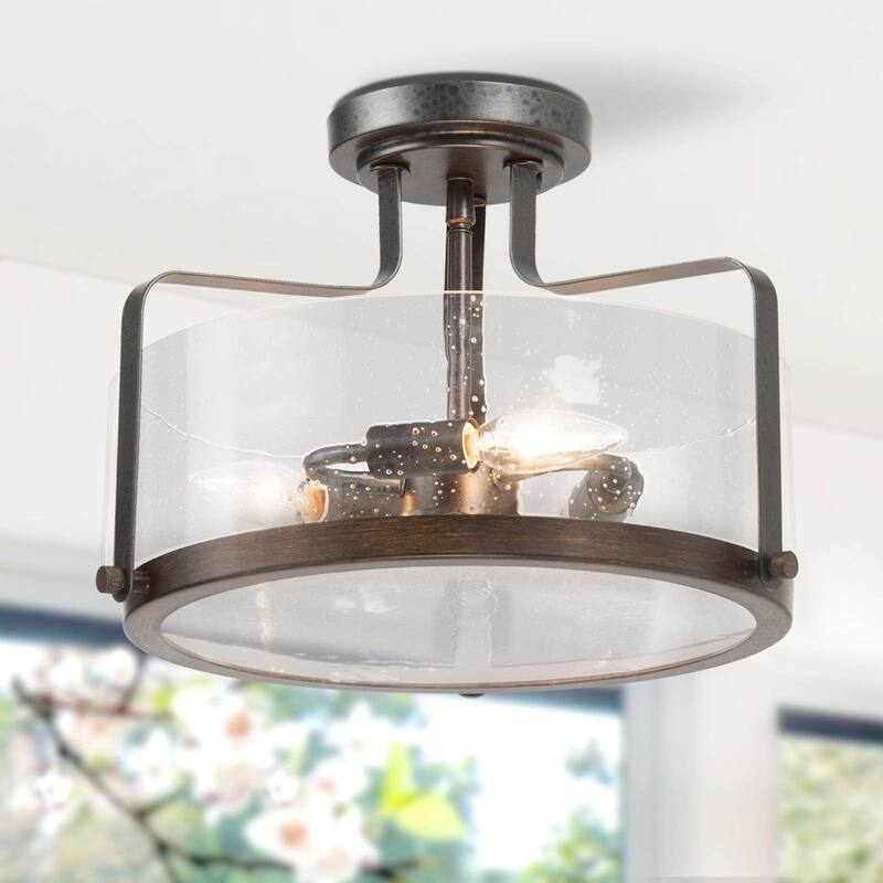 Modern Gold 3-Light Drum Glass Semi-flush Mount Ceiling Lights