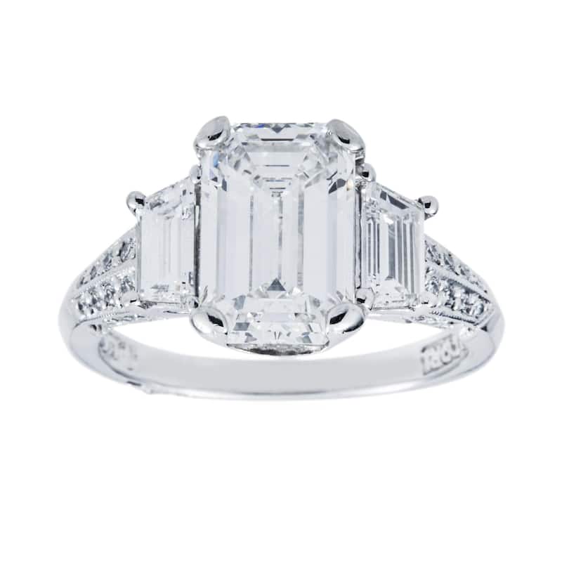 House Of Leon Platinum 3.07ct Emerald Diamond Engagement Ring 4.27ctw GIA