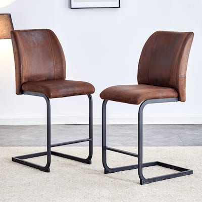 Roomfitters Suede Dining Chairs with Cushions and Black Metal Legs, Small Size Set of 2 for Dining or Guest Use, Black+Brown