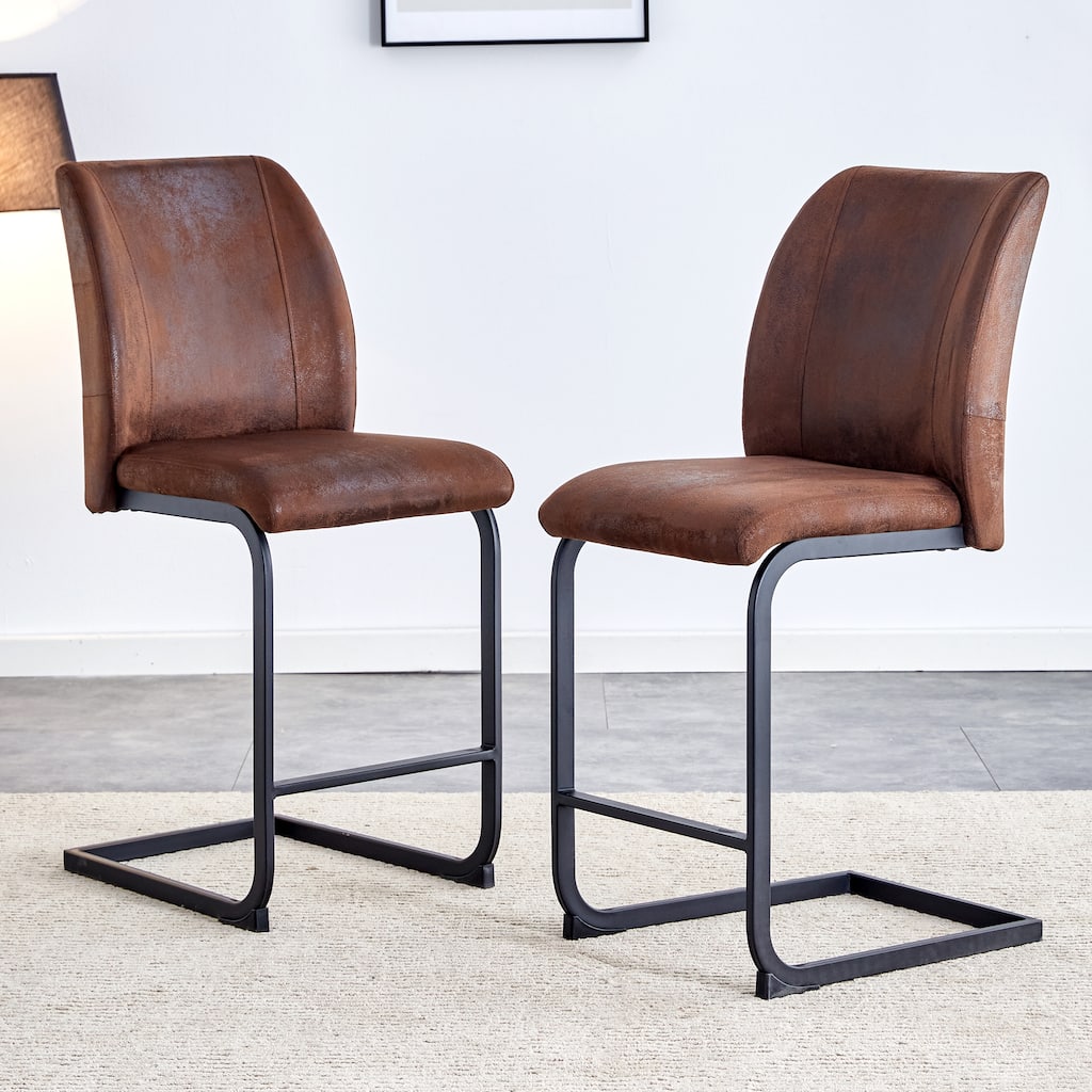 Roomfitters Suede Dining Chairs with Cushions and Black Metal Legs, Small Size Set of 2 for Dining or Guest Use, Black+Brown