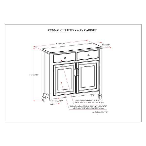 dimension image slide 1 of 5, WYNDENHALL Hampshire 40" Wide Solid Wood Traditional Entryway Storage Cabinet - 40"w x 15"d x 36" h