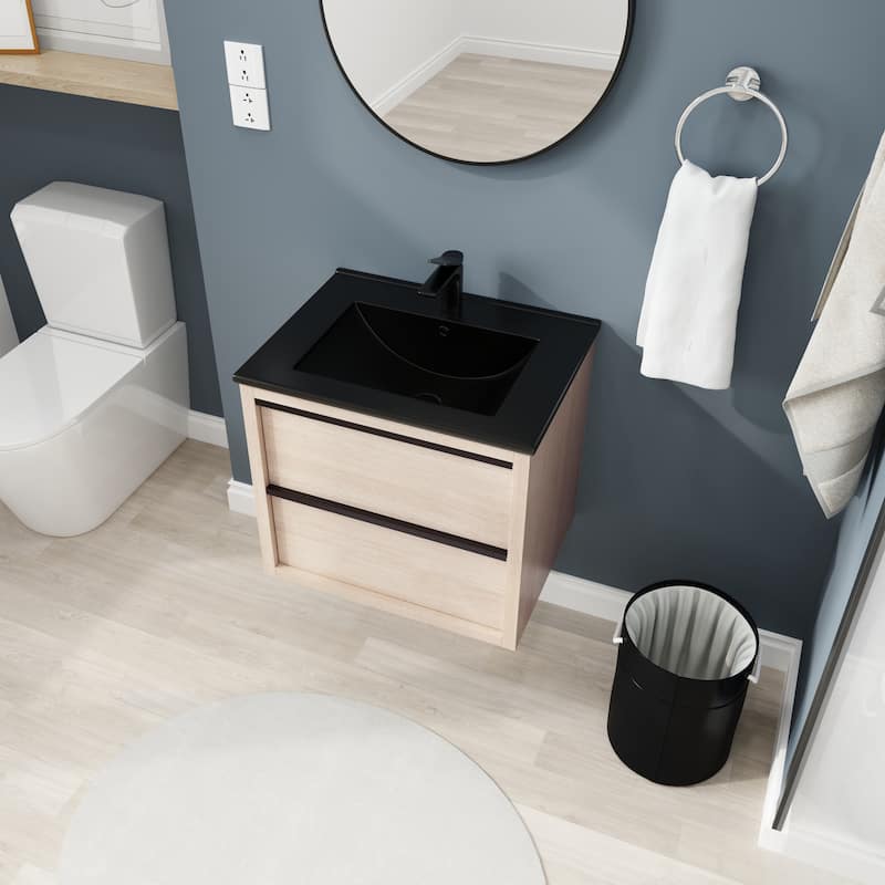 24" Bathroom Vanity, With Black Ceramic Sink And 2 Soft Close Drawers