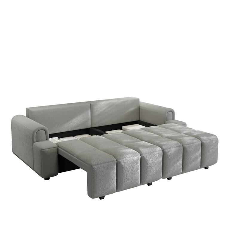 90.2" Convertible 4-Seater Teddy Fabric Sofa with Storage