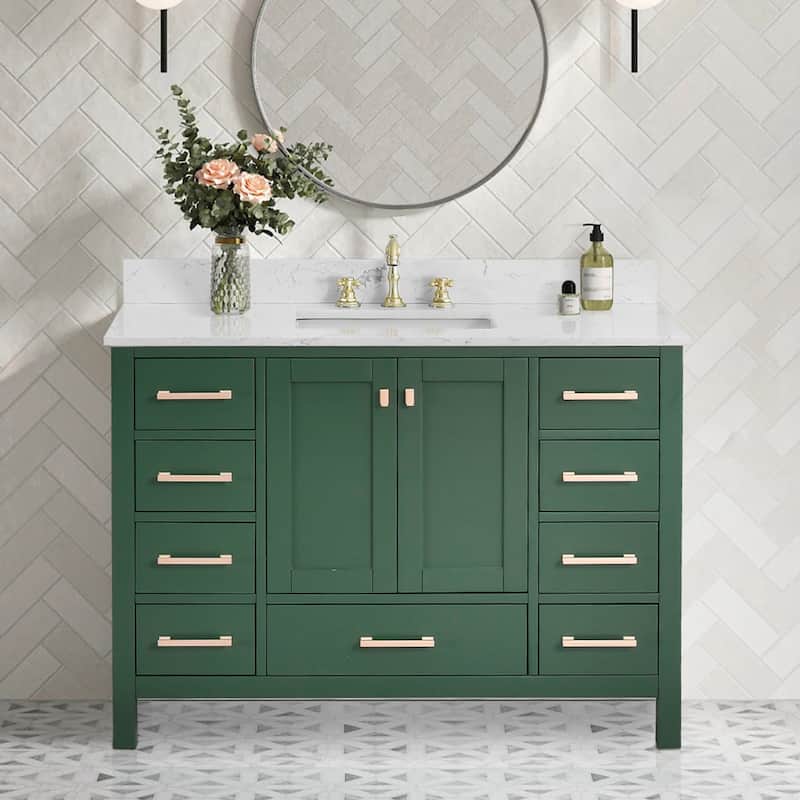 OpalithD 48 in. Bathroom Vanity with Sink, Wood Bath Cabinet with Top - Vintage Green