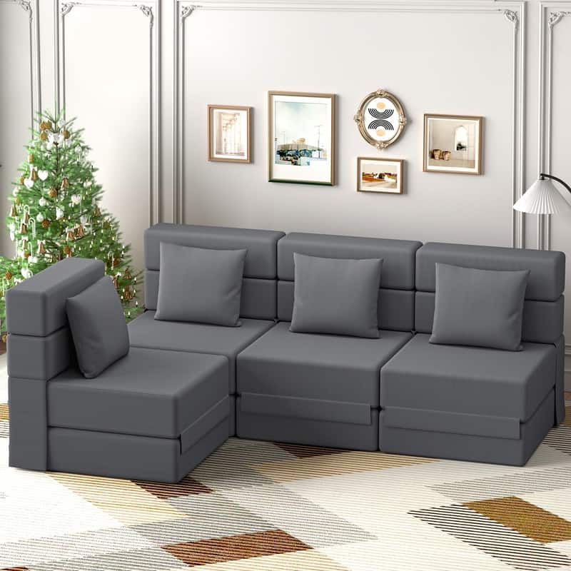 Corduroy Compression Convertible Folding Sectional Sofas (Set of 4)