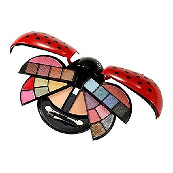 Cameo Ladybug Cute Make Up Kit with Eyeshadow, Blush, Presspowder & Lipgolss, Red, 22 Piece - Red
