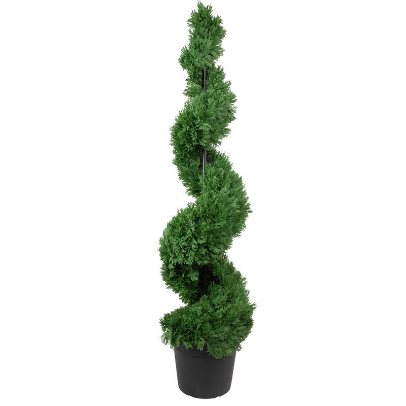 5' Artificial Cedar Spiral Topiary Tree in Black Pot Unlit - 12