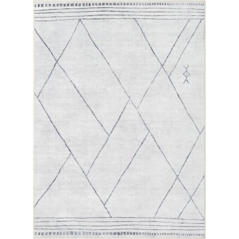 Well Woven Apollo Bryn Moroccan Machine Washable Area Rug - Ivory Grey - 7' 7" x 9' 10" - Rectangle