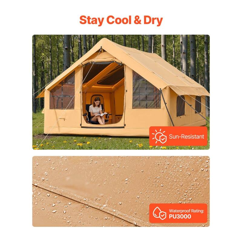 13 x 9 Feet Waterproof Oxford Fabric Inflatable Camping Tent for 5-8 People with 2 Skylights and 4 Windows