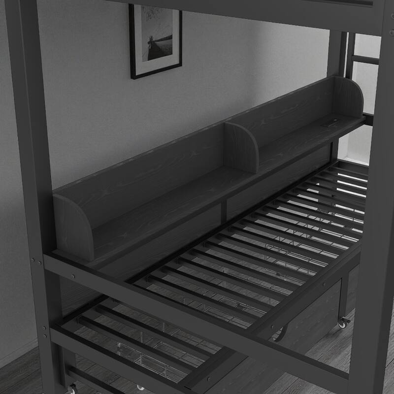 Queen over Queen/Twin XL over Twin XL Metal Bunk Bed with Storage Shelves, Drawers, USB Ports & LED Lights