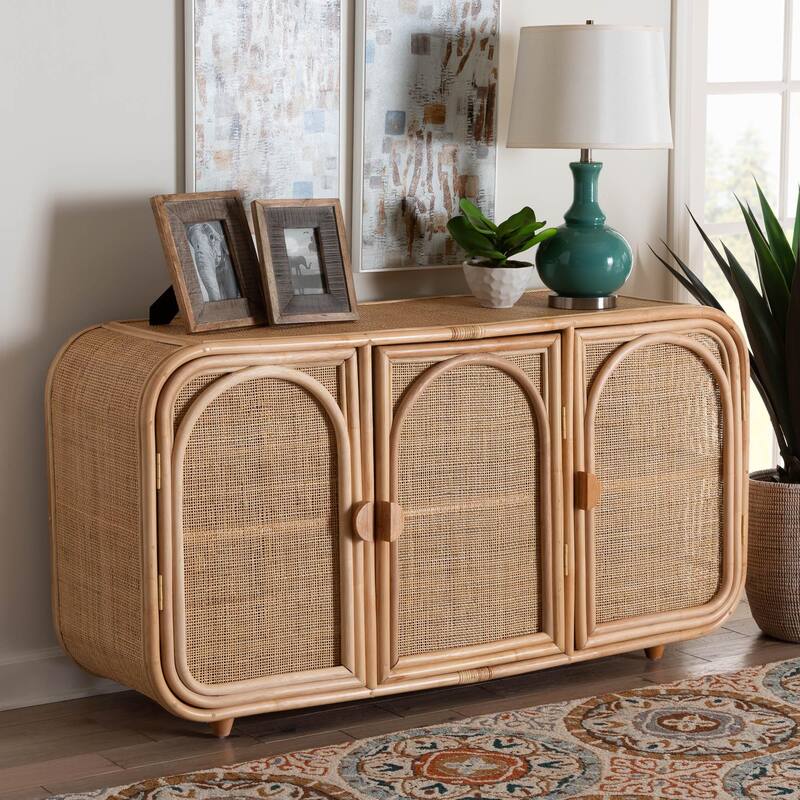 Evania Bohemian Natural Rattan 3-Door Storage Cabinet