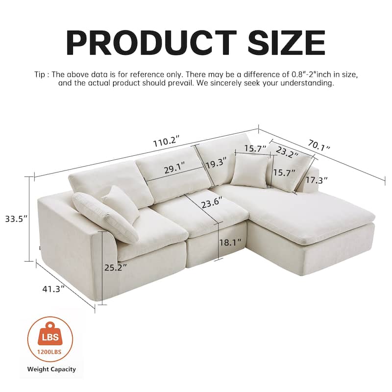 L-Shaped Chenille Sectional Sofa with Chaise Lounge, Living Room Modular Leisure Couch Chenille Sleeper Sofa