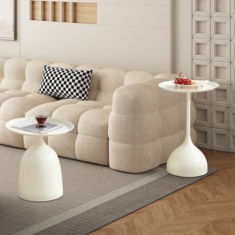 White Metal Side Table Set with 2-Tier Design and Raised Edges - 15.75” L x 15.75 W x 23.23 H
