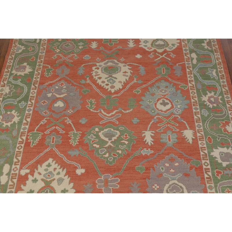 Hand Knotted Oriental 100% Wool Carpet Transitional All-Over Oranges & Rust Oushak Area Rug - 8' 10'' X 6' 1''