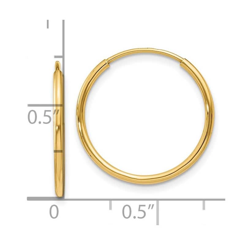 Curata 14k Yellow Gold 17x17mm Endless Hoop Earrings -