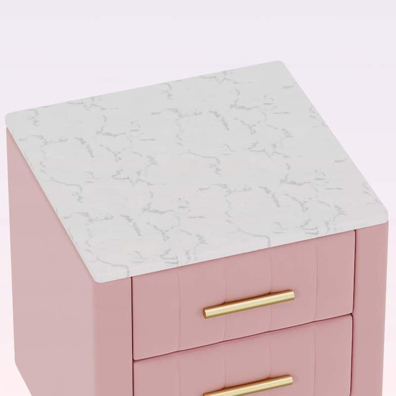 Modern Nightstand with 3 Drawers and Metal Legs&Handles,with Marbling Stickers Worktop