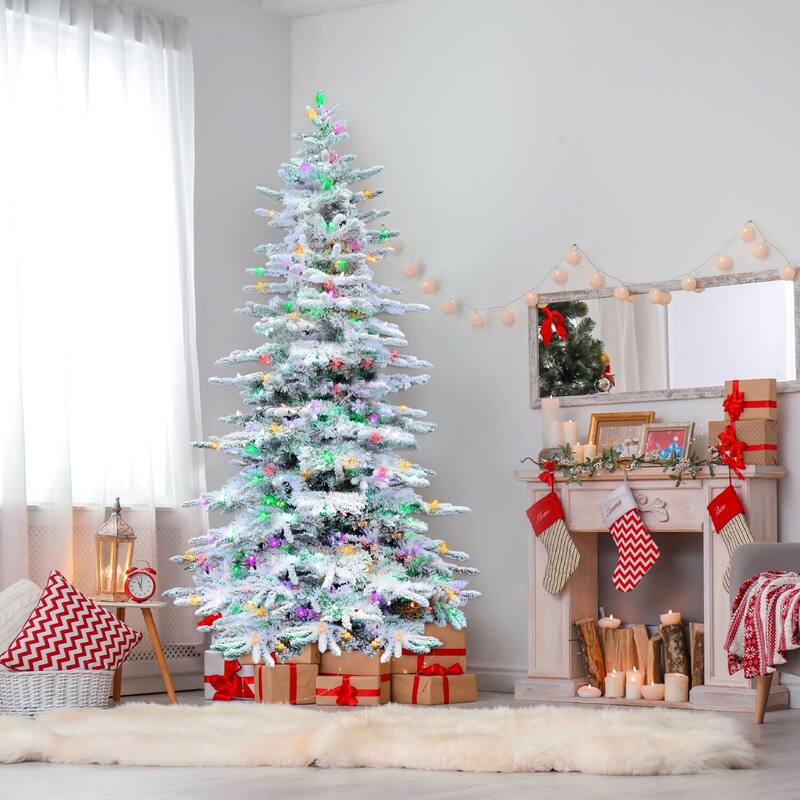 Fraser Hill Farm 9-foot Flocked Pine, Multicolor LED