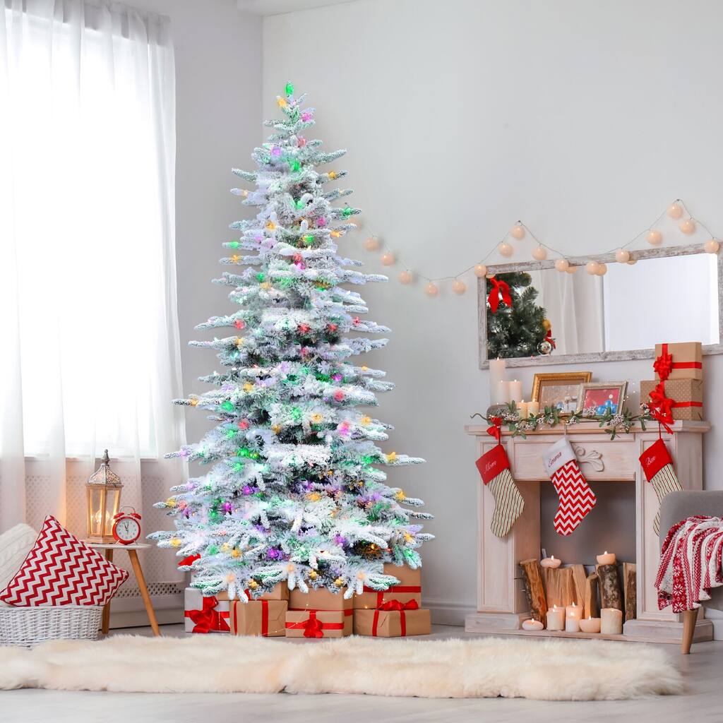 Fraser Hill Farm 9-foot Flocked Pine, Multicolor LED
