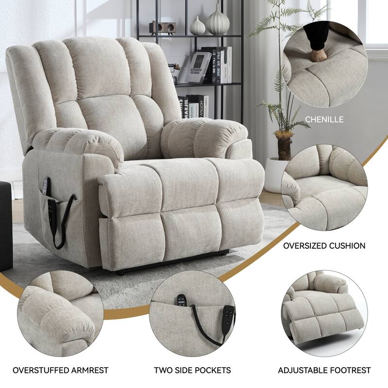 Dual Motor Heat Massage Infinite Position Up to 350 LBS Electric Power Lift Recliners with Power-Remote, Medium-firm