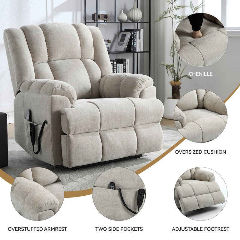 Dual Motor Heat Massage Infinite Position Up to 350 LBS Electric Power Lift Recliners with Power-Remote