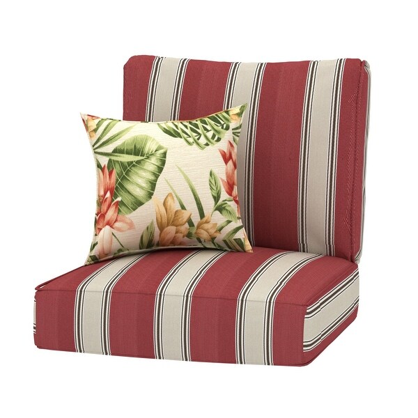 4PC Chat Stripe Outdoor 24x24 Replacement Cushions with Pillows