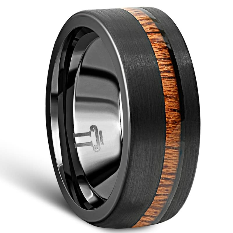 Men's Brushed Tungsten & Genuine Wood 8mm Ring Wedding Band