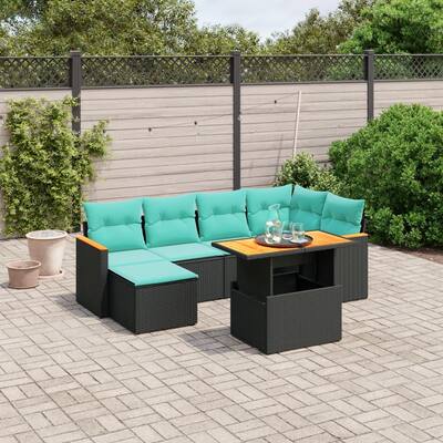 vidaXL Patio Sofa Set with Cushions Outdoor Furniture 7 Piece Poly Rattan - 24.4 x 24.4 x 27.2