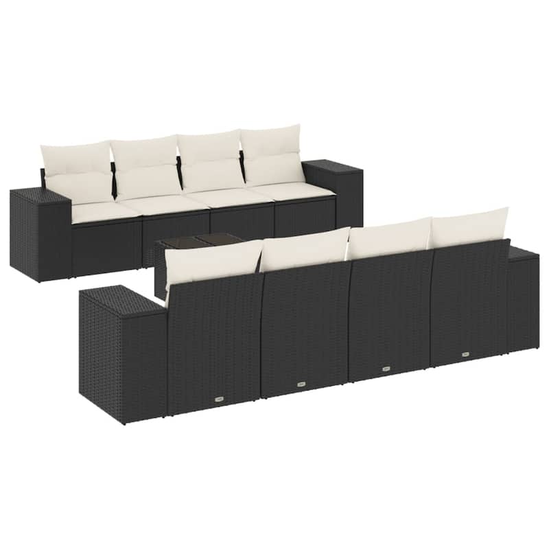 vidaXL Garden Sofa Set Black PE Rattan Large Adjustable Feet - 24.4 x 32.7 x 27.2