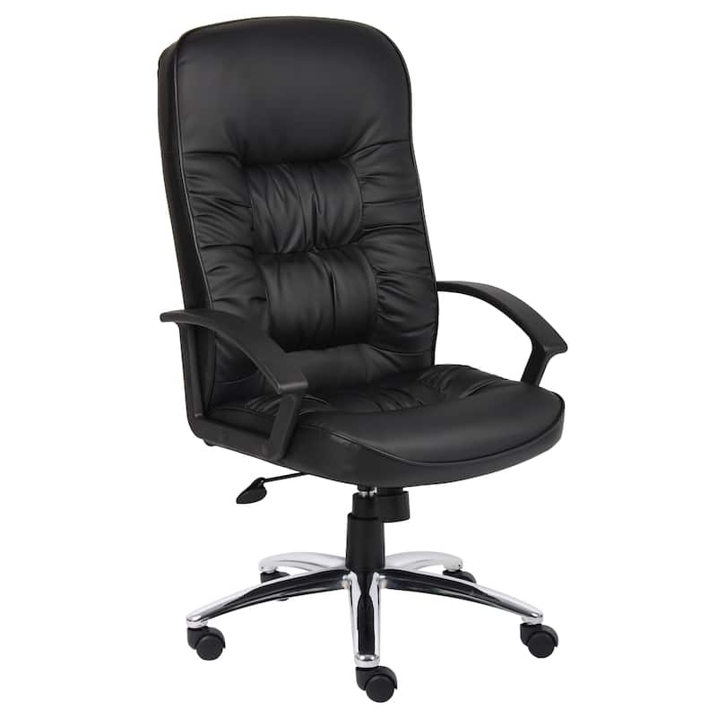 Boss High Back LeatherPlus Bonded Leather Task Chair - Black / Chrome