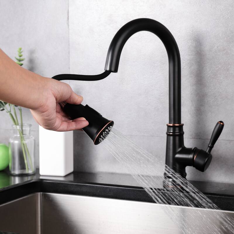 Single Handle High Arc Kitchen Faucet Ceramic Disk Cartridge (Overall height of 14.7 inch, Oil Rubbed Bronze)