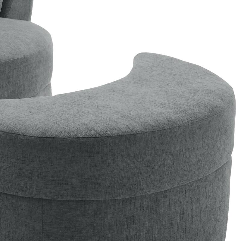 Chenille/Boucle Swivel Barrel Chair with Storage Ottoman