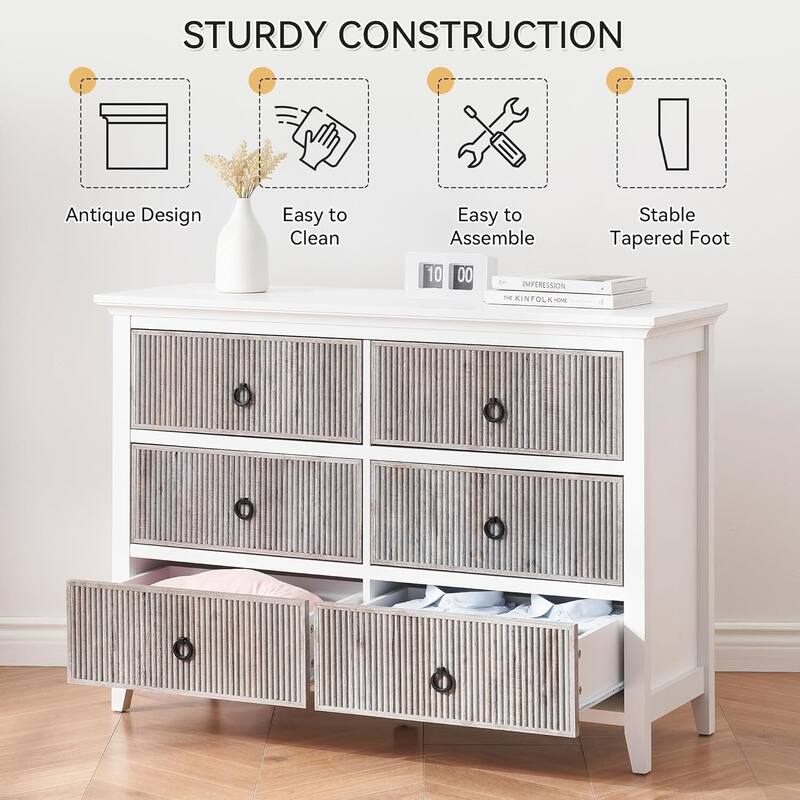 6-Drawer Fluted Dresser Cabinet for Bedroom
