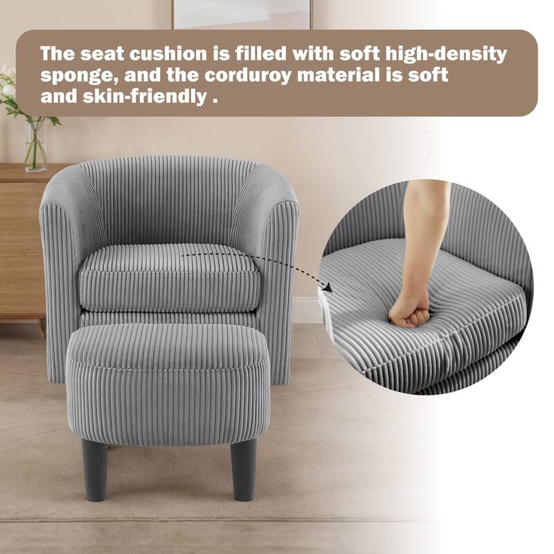 Upholstered Accent Chair,Modern Barrel Chair with Ottoman