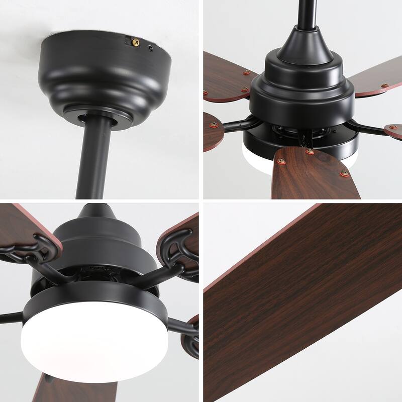 52 Inch Indoor Ceiling Fan with LED Light, 6-Speed Quiet DC Motor, 5 Blades, Dual-Color Design, Remote Control