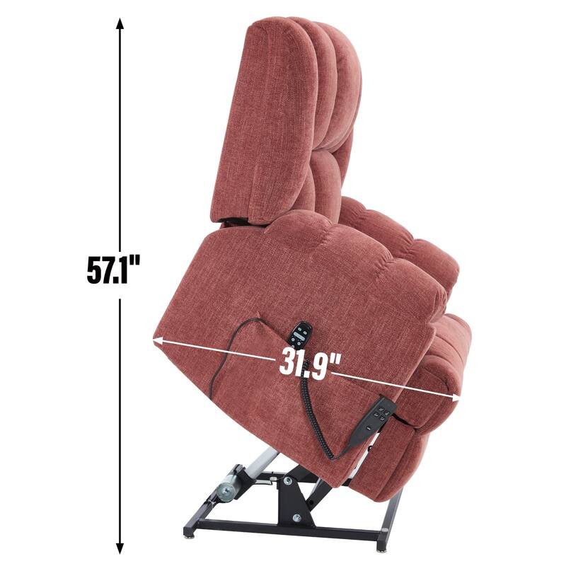 Lazy Boy Dual Motor Power Lift Chenille Recliner Chair with Massage and Heat & Power-Remote, Infinite Position
