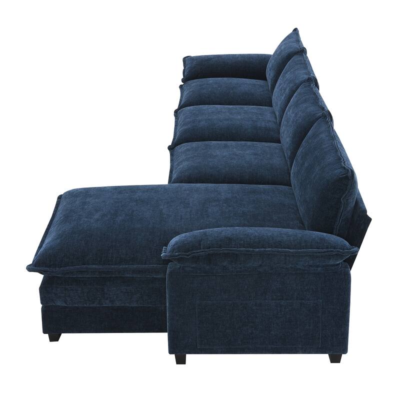Chenille Upholstered Sectional Sofa with Chaise and Storage Pockets, 5 Seat Lounge Cloud Couch L-shaped Recliner Couches