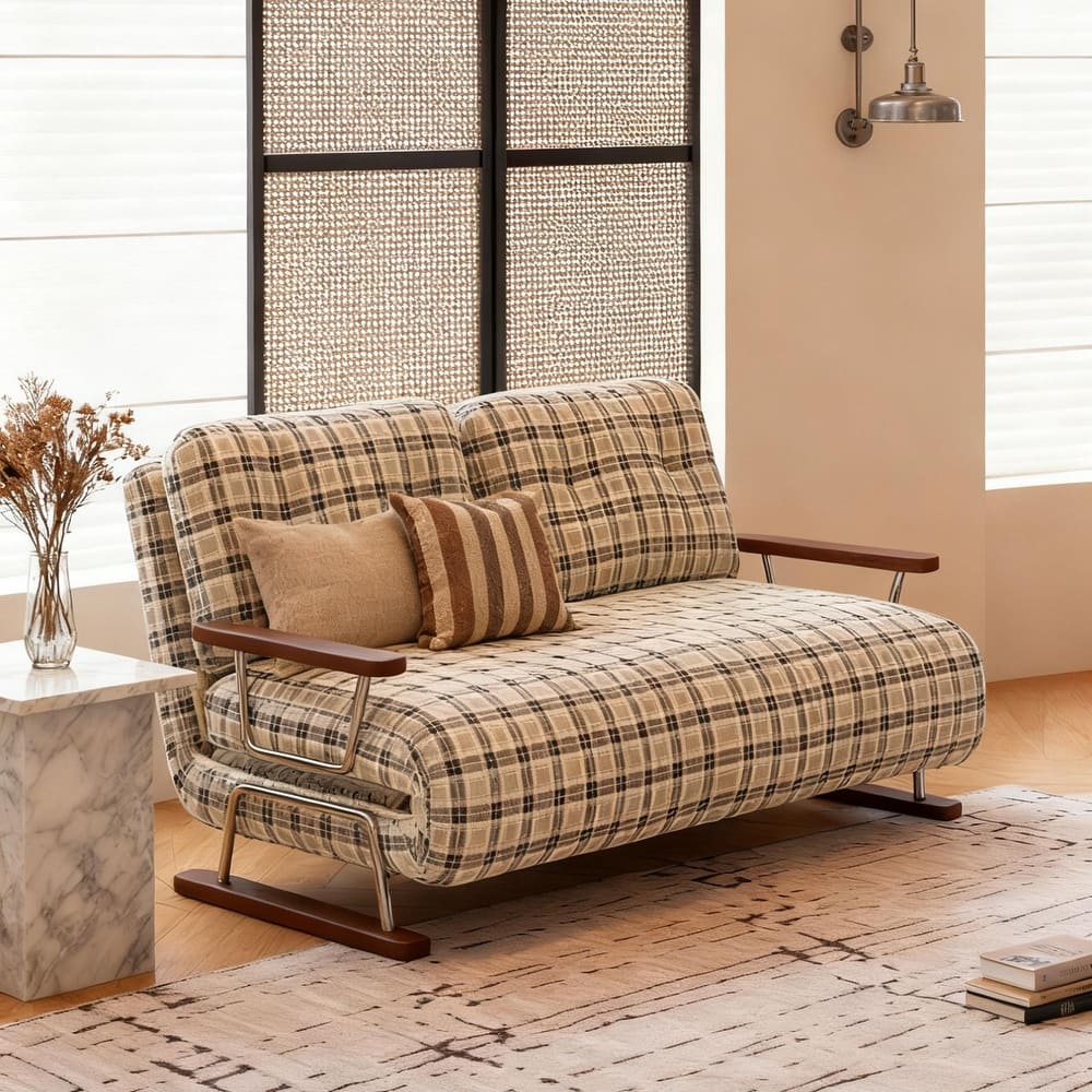JASIWAY Checkered 4-in-1 Sleeper Sofa Chair Bed for Small Spaces