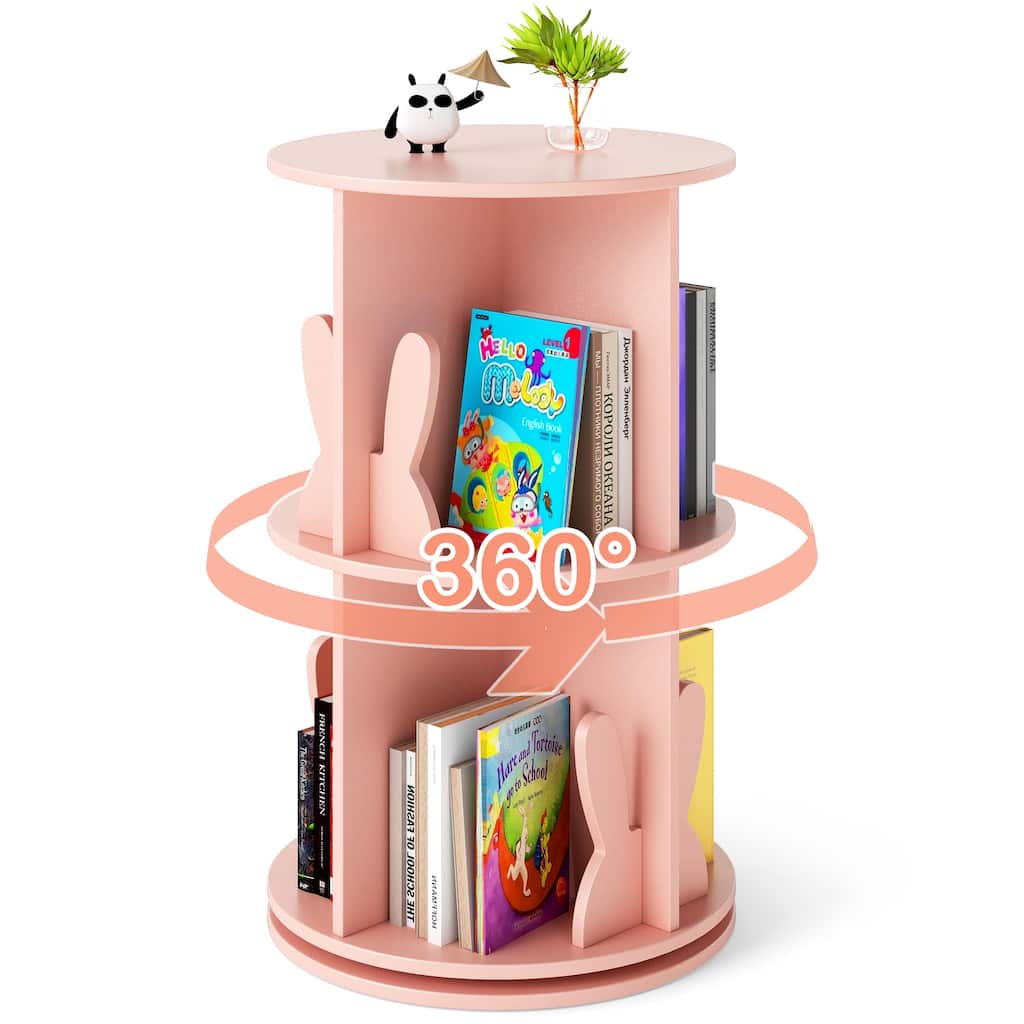 MDF Kids Rotating Bookshelf 8 Compartments 360-degree Swivel with Bunny Baffles - 16" L x 16” W x 25.5" H