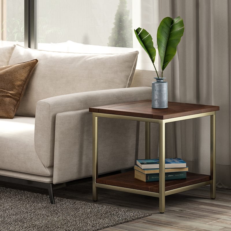 WYNDENHALL Rhonda SOLID MANGO WOOD & Metal 22" Wide Square Industrial End Side Table - 22 W x 22 D x 22 H