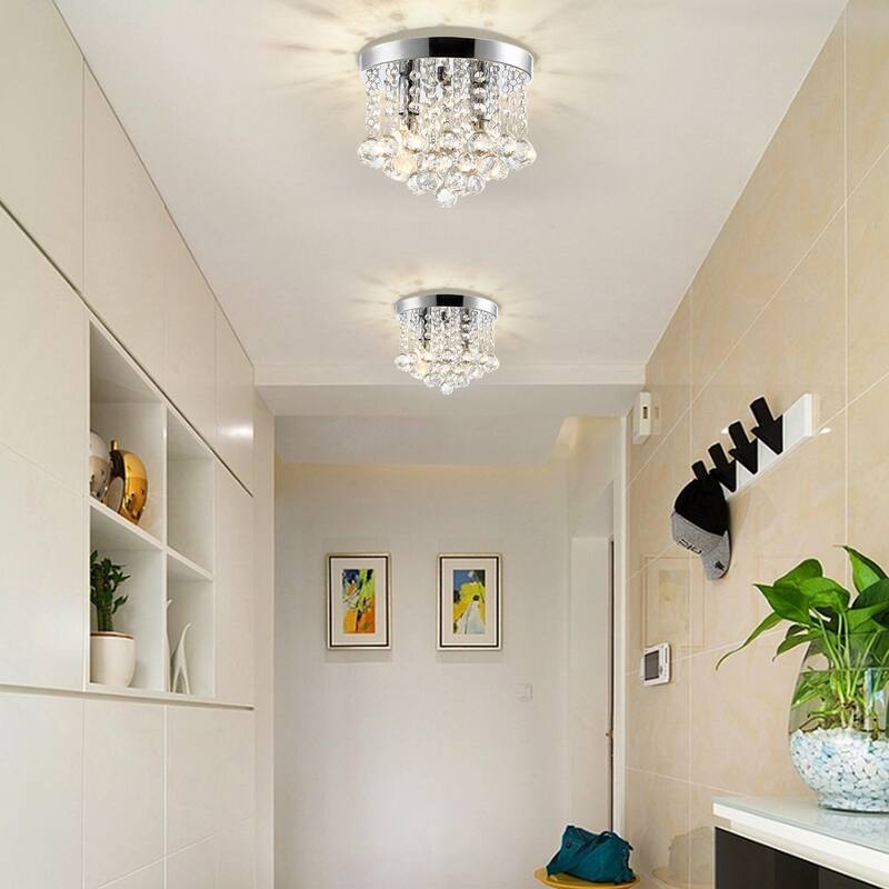 Crystal Flush Mount Ceiling Light Crystal Chandeliers with Crystal Pendant E12 - 2-Light