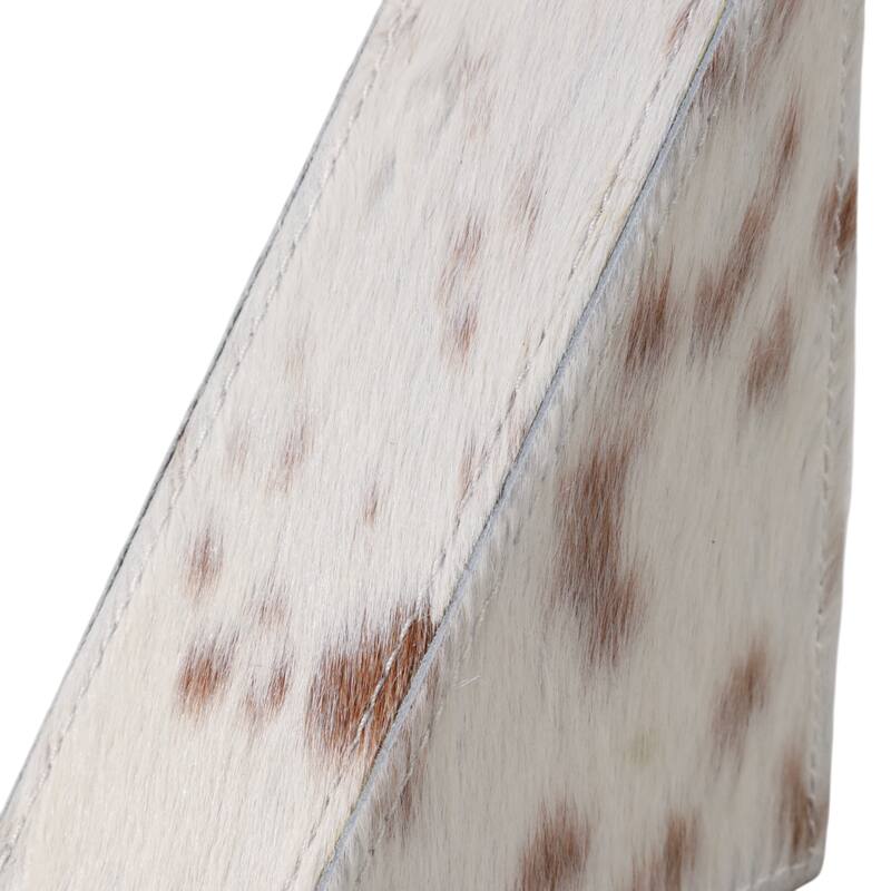 Decorative Leather Cow Print Bookends - Set of 2, 7", Ivory & White - 7.0"