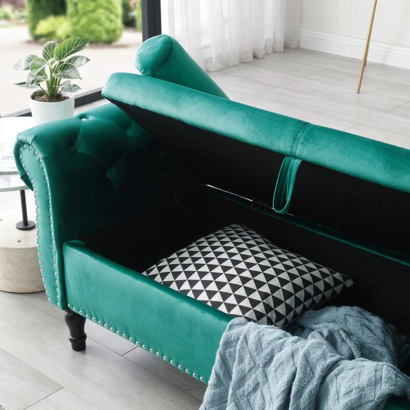 63" Velvet Multifunctional Storage Rectangular Sofa Stool