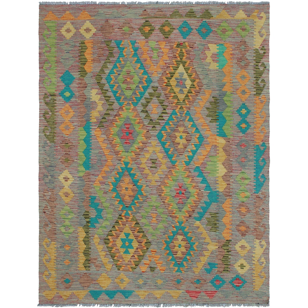 Flatweave Serap Brown/Turquoise Rug - 4'10" x 6'5"
