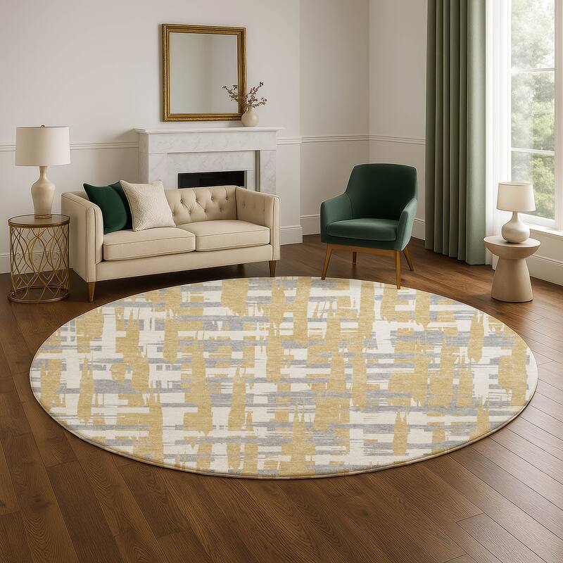 Premium Washable Super Soft Contemporary Plaid Mayfield Rug - Gold - 8' x 8'