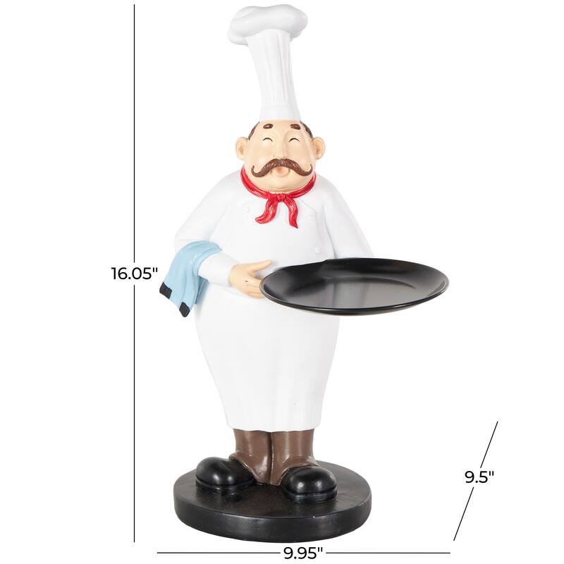 White Polystone Kitchen Decorative Figurine Chef Decorative Sculpture with Black Tray